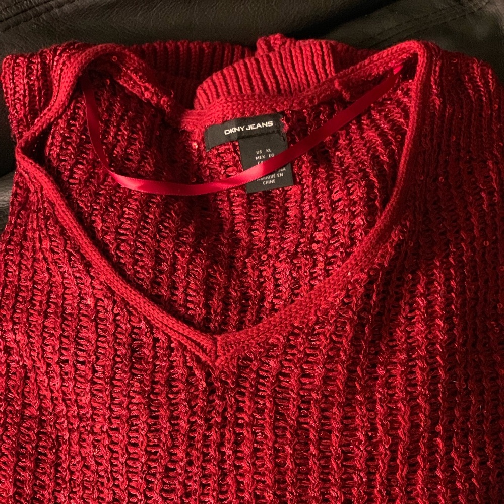 New DKNY red sweater with sequins blended in